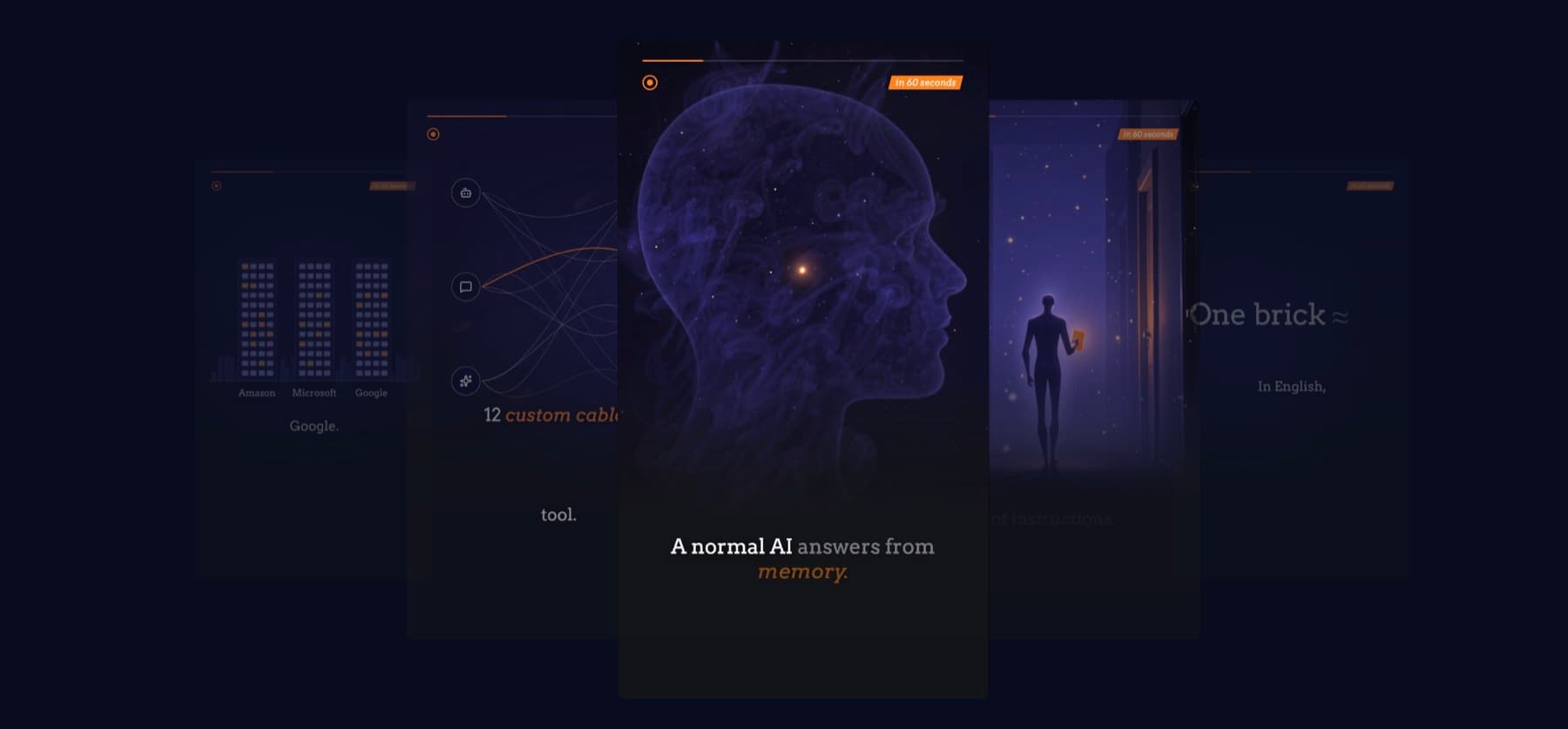 Coverflow of explainer-video episodes, each with a distinct bespoke vector animation